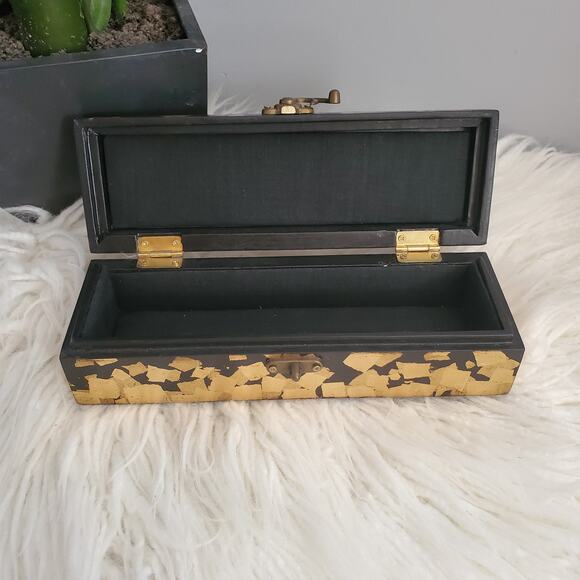 Gold Foil Black Cushioned Wooden Trinket Box - Picture 8 of 11